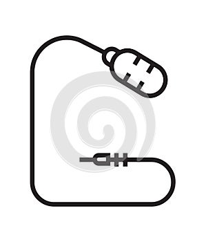 Microphone icon vector in thin line style. Voice over sign. Microphone symbol for audio podcast broadcast