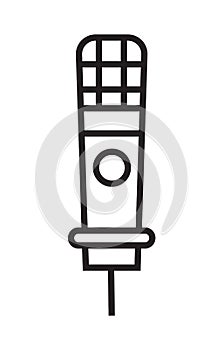 Microphone icon vector in thin line style. Voice over sign. Microphone symbol for audio podcast broadcast