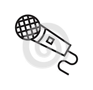 Microphone icon vector in thin line style. Voice over sign. Microphone symbol for audio podcast broadcast