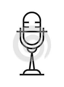 Microphone icon vector in thin line style. Voice over sign. Microphone symbol for audio podcast broadcast