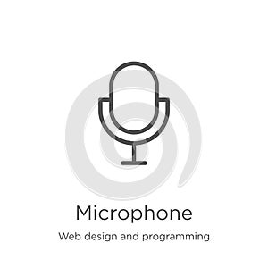 microphone icon vector from web design and programming collection. Thin line microphone outline icon vector illustration. Outline