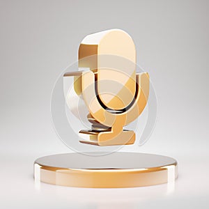 Microphone icon. Yellow Gold Microphone symbol on golden podium