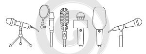 Microphone isolated outline set icon. Vector outline set icon music equipment. Vector illustration microphone on white