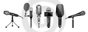 Microphone isolated realistic set icon. Vector realistic set icon music equipment. Vector illustration microphone on