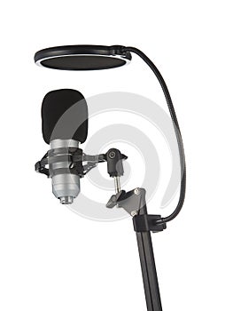 Microphone isolated on white background. With desk stand.