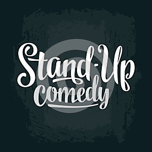 Microphone. Lettered text Stand-Up comedy. Vintage vector engraving illustration