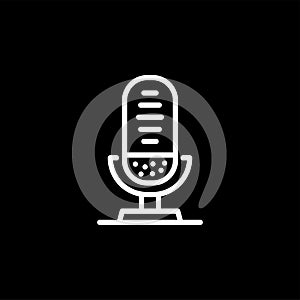 Microphone Line Icon On Black Background. Black Flat Style Vector Illustration