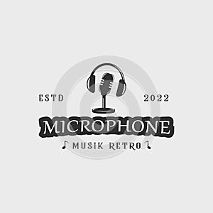 microphone logo vintage vector illustration template icon graphic design