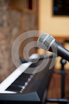 Microphone macro close up singing voice concept