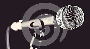 Microphone, mic, karaoke, concert, voice music. Vocal audio mic on a bleck background. Singer in karaokes, microphones