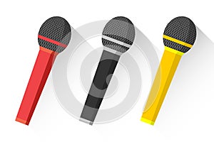 Microphone, microphone icon, microphone set on white background. Vector, cartoon illustration.