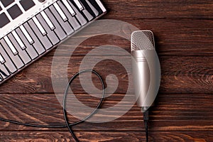 Microphone and midi keyboard, synthesizer
