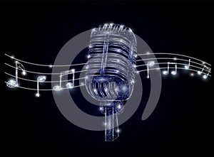 Microphone and music notes vector polygonal art style illustration