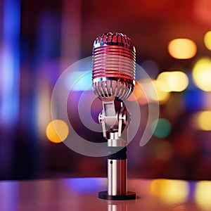Microphone in music studio, podcast concept