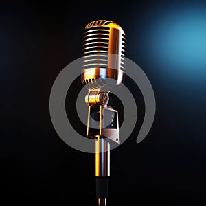 Microphone in music studio, podcast concept