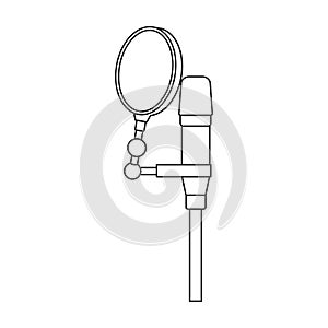 Microphone music vector outline icon. Vector illustration mic radio on white background. Isolated outline illustration