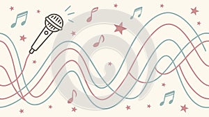 Microphone with Musical Notes and Sound Waves for Audio Production, vector design Generative AI