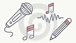 Microphone, notes, pencil, symbolizing creative expression and artistic tools, vector design Generative AI