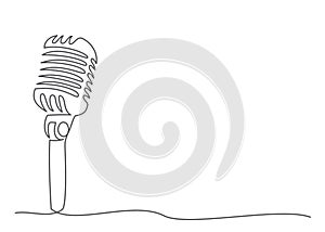 Microphone One line drawing isolated on white background