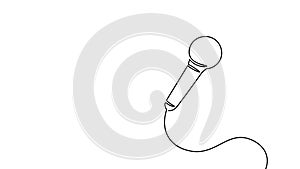 Microphone one line silhouette stand up comedy show concept. Art fun stage free open mic performance silhouette outline