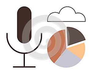 Microphone, Cloud, and Pie Chart Representing Data Sharing and Communication