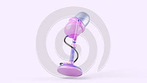 Microphone on pink blue stand with cable 3d render animation. Isolated vintage mike, vocal mic, studio and concert