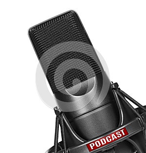 Microphone with a podcast icon