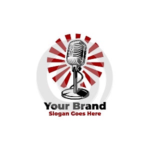 Microphone Podcast Live Talkshow Ready Made Logo Vector Illustration photo