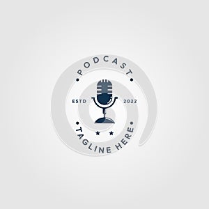 microphone podcast vintage logo template icon vector illustration design