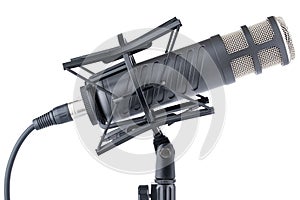 Microphone. Professional dynamic or condenser microphone. Radio broadcasting or podcast microphone