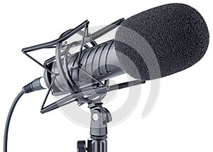 Microphone. Professional dynamic or condenser microphone. Radio broadcasting or podcast microphone