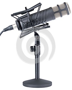 Microphone. Professional dynamic or condenser microphone. Radio broadcasting or podcast microphone