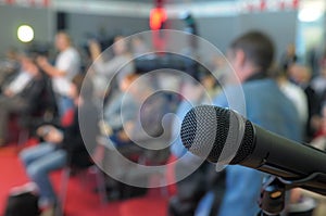 Microphone for questions at conference.