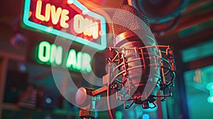 The microphone in radio studio.AI generated image