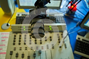 Microphone on Radio Studio Setup with OnAir Red Light On