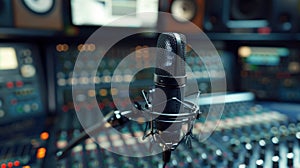 The microphone in recording studio.AI generated image