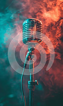 Microphone with red-blue smoke