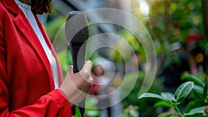 The microphone and red jacket.AI generated image