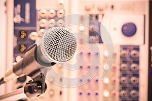 Microphone with retro picture style, Close up of microphone in concert hall or conference room