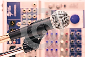 Microphone with retro picture style, Close up of microphone in concert hall or conference room