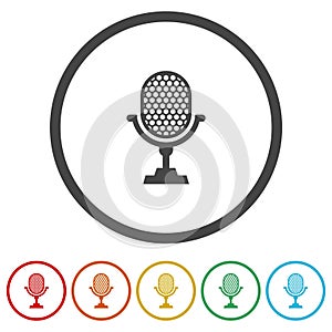 Microphone retro sign. Set icons in color circle buttons