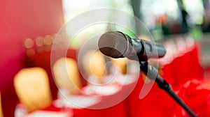 microphone in the seminar room on blurred background