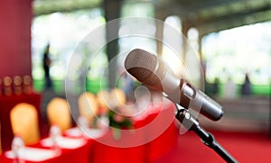 microphone in the seminar room on blurred background