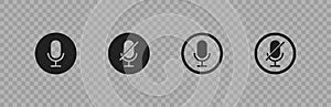 Microphone set round button on transparent background. Mic icon. Vector