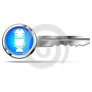 Microphone sign on blue key