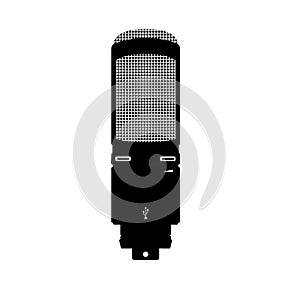 Microphone Silhouette. Black and White Icon Design Element on Isolated White Background