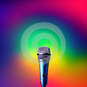 Microphone for singer music background with spot lighting. Concept Public speaking on stage with mic. Generation AI