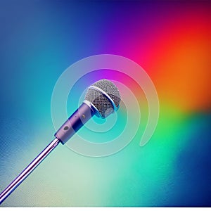 Microphone for singer music background with spot lighting. Concept Public speaking on stage with mic. Generation AI