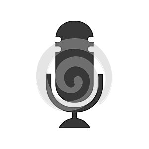 Microphone solid black icon. Flat vector illustration isolated on white