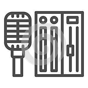 Microphone and sound controller line icon, music concept, mic and audio mixer vector sign on white background, outline